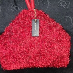 Shu Uemura Original Red Fluffy Pouch Novelty Sparkle Makeup Red Plush